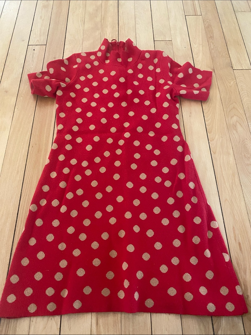 Anthropologie Red Polka Dot Knit Dress with Gold Dots